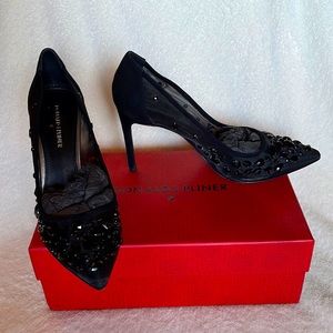Donald J Pliner Black Mesh Jeweled Heels